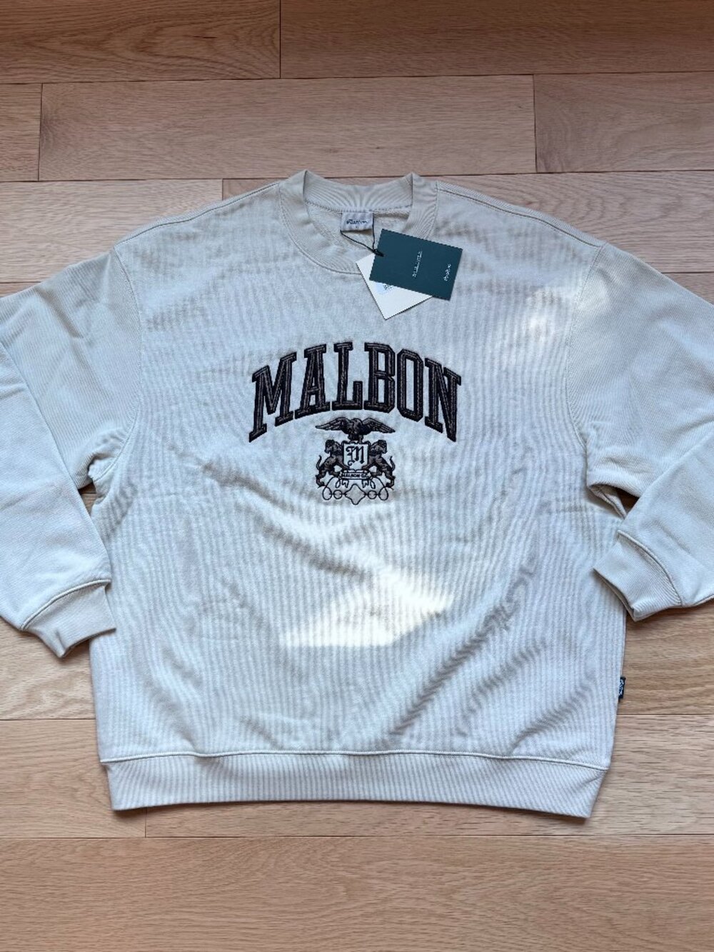 Malbon Cadet Oxford Ivory Pullover Sweatshirt 100% Cotton LARGE